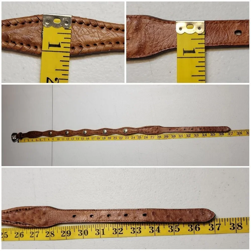 Brown Faux Ostrich Concho Belt with Silver Toned Buckle